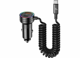 Nabíječka Usams Nabíječka do auta s pružinovým kabelem USAMS 2xUSB-C 1xUSB-A C33 60W černá CC167CC01 (US-CC167)