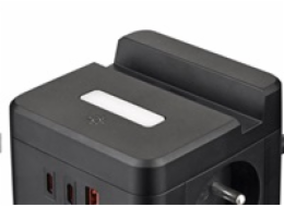 Viking síťový adaptér YC23H, 2x 230 V, 1x USB-A, 2x USB-C, dotykové světlo, funkce stojánku, černá