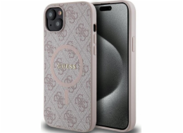 Kožené kovové logo Guess  4G Collection MagSafe – pouzdro na iPhone 15 Plus / 14 Plus (růžové)