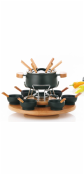 KELA Fondue sada 23 ks NATURA smalt / keramika / dřevo KL-61201