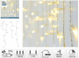 Koopman VÁNOČNÍ SVĚTLA VENKOVNÍ SVĚTELNÁ ZÁCLONA 360 LED OVLADAČ TEPLÝ ČASOVAČ BÍLÝ PRŮHLEDNÝ KABEL