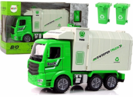 LeanToys Zelené popelářské auto Pohyblivý kontejner svítící kola