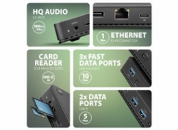 AXAGON HMC-U4, USB4 40Gbps dock, 3x USB-A, 2x USB-C, HDMI & DP 8K/30Hz, RJ-45, SD/mSD, audio, PD 100W, kabel USB-C 80cm