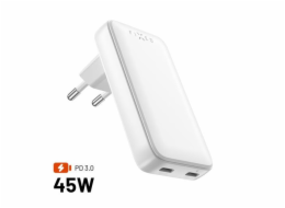 Nabíječka FIXED Slim síťová GaN s 2x USB-C výstupem a podporou PD, 45W, bílá