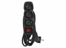 Prodlužovací kabel 5 m / 3 zásuvky / s vypínačem / černý / PVC / 1,5 mm2