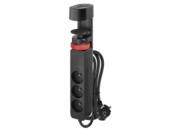Emos prodlužovací kabel 1,5m /3 zásuvky/vypínač/uchycení na stůl/USB/černý/PVC/1,5mm2 