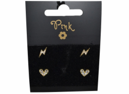 Pozlacené náušnice SET 4 ks SRDCE a BLESK