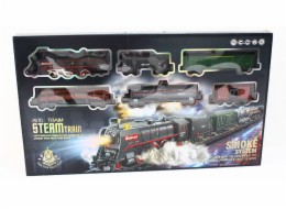 SET Elektrická vláčkodráha - Parní lokomotiva s kouřem, světlem a zvukem na baterie 89 ks