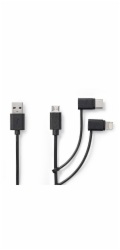 Nedis CCGL60620BK10 - USB 2.0 kabel 3v1 | USB-A Zástrčka - USB-C/Micro USB-B/Apple Lighting Zástrčka | 1 m | Černá