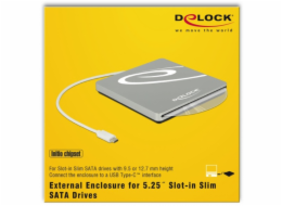 Externí pouzdro DeLOCK pro 5,25” slot-in tenké disky SATA 9,5 / 12,7 mm ke konektoru USB Type-C, pouzdro disku