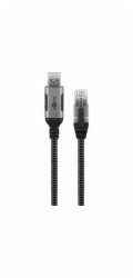 Goobay Ethernetový kabel USB-A 3.2 Gen1 samec > RJ-45 samec (černo-stříbrný, 2 metry, opletený textilní plášť)