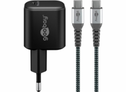 goobay sada pro rychlé nabíjení USB-C, PD, 65 wattů, textilní kabel USB-C, nabíječka