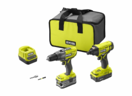 Ryobi ONE+ akumulátorová kombi vrtačka / sada rázových utahováků R18PDID2-252S, 18 voltů