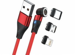 Realpower  Magnetický kabel USB kabel 3 Amp, 2 m, rot s adaptérem