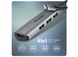 AXAGON HMC-H3A, USB 5Gbps hub, 3x USB-A, HDMI 4k/30Hz, kabel USB-C 15cm