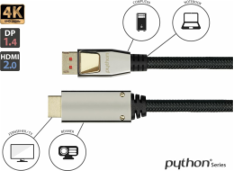 Kabel PYTHON Nylong kabel Python DisplayPort 1.4 a HDMI 2.0. černá 1m