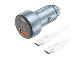 Foneng C18 1xUSB-A, 1xUSB-C 2.4A 48W car charger (grey) + USB-C to USB-C cable
