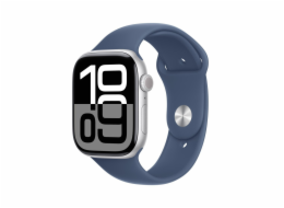 Apple Watch Series 10 GPS 46mm Silver Aluminium Case with Denim Sport Band - S/M