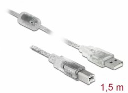 Delock Kabel USB 2.0 Typ-A samec > USB 2.0 Typ-B samec 1,5m transparentní