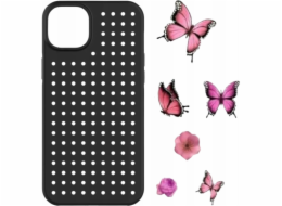 Sada pouzder Pinit Pinit Dynamic + květinový/motýlí odznak iPhone 14 6,1" černo/černý vzor 1