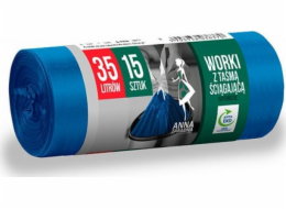 Anna Zaradna ANNA ZARADNA pytle na odpadky, se stahovací šňůrkou, super silné, 35 l, 15 ks, modré