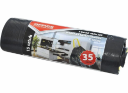 Kancelářské výrobky Pytle na odpadky pro domácnost s páskou OFFICE PRODUCTS, super pevné (LDPE), 35l, 15ks, černé