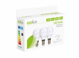 ECOLUX LED žárovka Ecolux 3-pack , miniglobe, 6W, E14, 3000K, 450lm, 3ks