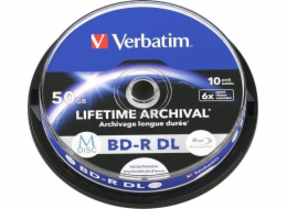 1x10 Verbatim M-Disc BD-R BluRay 50GB 6x Speed Cakebox printable