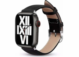 Crong Crong Noble Band - Řemínek z přírodní kůže pro Apple Watch 42/44/45/49 mm (Black Noir)