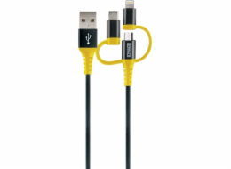 Schwaiger USB kabel USB-A - USB-C + microUSB + Lightning 1,2 m černo-žlutý (WKUU310511)