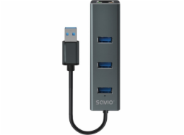 Savio AK-57 USB-A - 3 x USB-A HUB with RJ-45 Gigabit Ethernet adapter 5000 Mbit/s grey