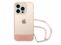 Pouzdro Guess GUHCP14LHGCOHP Apple iPhone 14 Pro růžové/růžové pevné pouzdro Translucent Pearl Strap