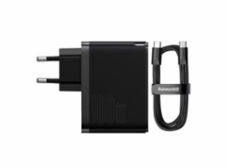 Nástěnná nabíječka Baseus GaN USB-C + USB, 100 W + 1m kabel (černá)