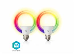 Nedis SmartLife chytrá LED žárovka E27 9W 806lm barevná + teplá/studená bílá, sada 2ks Nedis WIFILRC20E27 - SmartLife LED žárovka | Wi-Fi | E27 | 806 lm | 9 W | RGB / Warm to Cool White | Android / IO