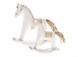 Kůň&nbsp;houpací&nbsp;bílý&nbsp;se&nbsp;zlatým&nbsp;sedlem&nbsp;13x3&nbsp;cm