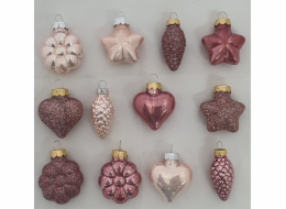 Ozdoba vánoční 12 ks mix druhů růžová