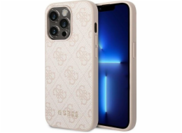 Kovové zlaté logo Guess Guess 4G – pouzdro iPhone 14 Pro Max (růžové)