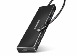 AXAGON HUE-F7C, 7x USB 3.2 Gen 1 ALU FLAT CHARGING hub, micro USB napájecí konektor, kabel USB-C 30cm