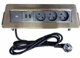 IN Výklopná lišta, 3 zásuvky + 2 USB