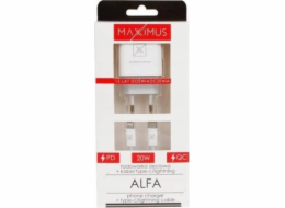 MAXXIMUS ALFA nabíječka 20W PD+QC, USB-A+C + KABEL C/LIGHTNING 20W PD, BÍLÁ