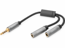 Kabel adaptéru náhlavní soupravy MiniJack 3,5 mm/2x 3,5 mm MiniJack M/F nylon 0,2 m