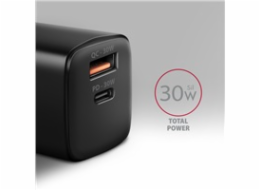 AXAGON ACU-PQ30, Sil nabíječka do sítě 30W, 2x port (USB-A + USB-C), PD3.0/PPS/QC4+/SFC/AFC/Apple, černá