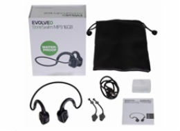 EVOLVEO BoneSwim MP3 16GB, bluetooth bezdrátová sluchátka s mikrofonem na lícní kosti, šedé