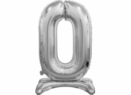 GoDan Stojací fóliový balon, číslo 0, stříbrný - 74 cm, univerzální
