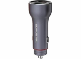 Somostel nabíječka Autonabíječka Somostel SMS-A89 2xUSB dual + USB kabel Iphone Quick Charge QC 3.0 kovově šedá