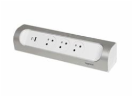 LEGRAND Revolution zásuvkový blok rohový 3x2P+T/USB A+C, bez kabelu, bílá-hliník