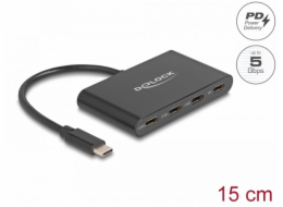Delock Rozbočovač USB 3.2 Gen 1 USB Type-C™ se 3 porty USB Type-C™ samice + 1 x USB Type-C™ PD 100 W