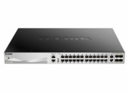 D-Link DGS-3130-30PS/E L3 Stackable Managed Gigabit PoE Switch, 24x PoE gigabit, 2x 10GBASE-T, 4x SFP+, 370W PoE