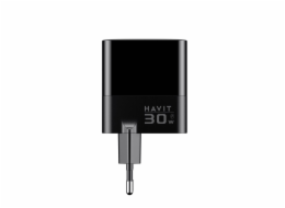Havit UCLE001 EU - Tříportová nabíječka GaN 30 W, černá