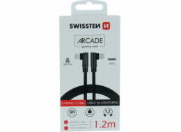 Swissten textilní datový kabel arcade usb-c / lightning 1,2 m černý